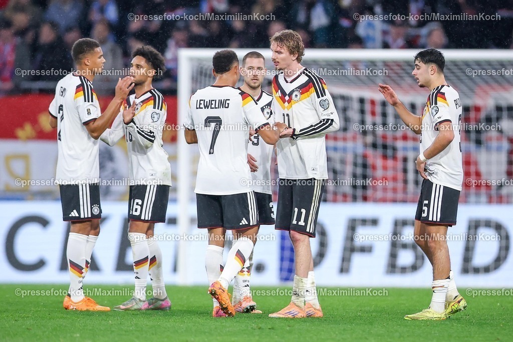 DFB14112501135 | 14.11.2025, Fußball, Länderspiel, WM-Qualifikation Europa, Deutschland - Luxemburg, Stade de Luxembourg (Croix de Gasperich, Luxemburg), 9. Spieltag, Saison 2025 2026: Malick Thiaw (GER #07) Kevin Schade (GER #16) Jamie Leweling (GER #07) Nick Woltemade (GER #11) Aleksandar Pavlovic (GER #05)  Regulations prohibit any use of photographs as image sequences and or quasi-video.