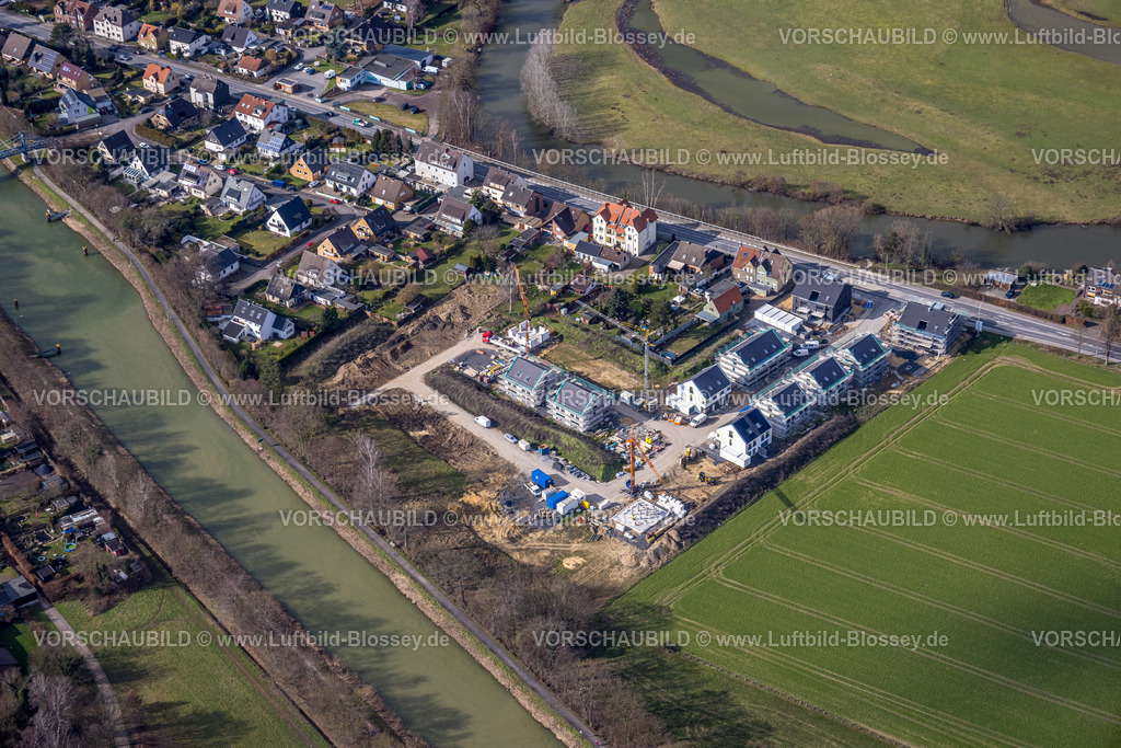 Hamm230216047 | Luftbild, Baustelle Neubaugebiet für Wohnhäuser Im Fuchswinkel an der Lippestraße / Friedrichsfeld zwischen Fluss Lippe und Datteln-Hamm-Kanal, Uentrop, Hamm, Ruhrgebiet, Nordrhein-Westfalen, Deutschland