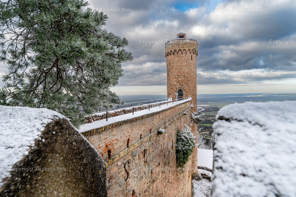 Winter-Schloss-Auerbach-Thomas_Neu_Fotografie-16 | Winterzauber auf Schloss Auerbach: Die historische Burgruine hoch über der Bergstraße zeigt sich im Schnee von ihrer beeindruckendsten Seite. Der Blick über die Rheinebene, der mächtige Wehrturm und die markante Schwarzkiefer machen das Schloss zu einem der schönsten Wintermotive im Odenwald. Entdecken Sie die faszinierende Kombination aus Geschichte, Natur und einzigartiger Winteratmosphäre., Bild: Thomas Neu