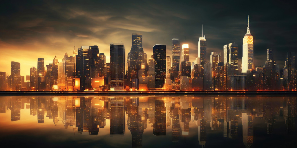 2312030 - New York Skyline im Abendrot | Abstrakte New York Skyline im abendlichen Licht.