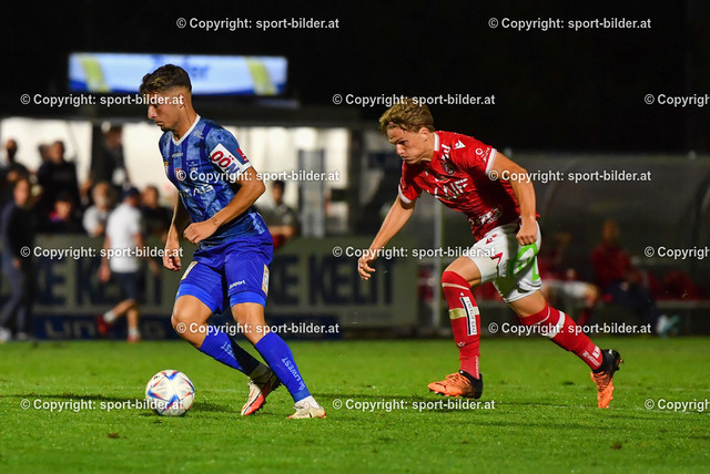 AUT, 2.Liga, FC Blau Weiss Linz vs GAK 1902 | 12.08.2022, Hofmann Arena Linz, AUT, 2.Liga, FC Blau Weiss Linz vs GAK 1902, im Bild Anteo Fetahu ( Blau Weiss Linz) vs Paul-Friedrich Koller (GAK)



// Admiral 2. Liga Match between FC Blau Weiss Linz and GAK 1902 in Linz, Austria on 2022/08/12
