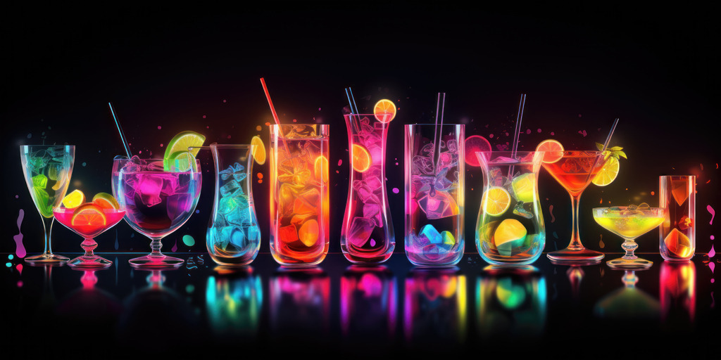 2307208 - Bunte Cocktails | Digitales Gemälde von bunten leuchtenden Cocktails / Longdrinks. Bestellen Sie dieses Cocktail-Motiv als hochwertigen Kunstdruck auf Leinwand, Acrylglas, Dibond, Poster.