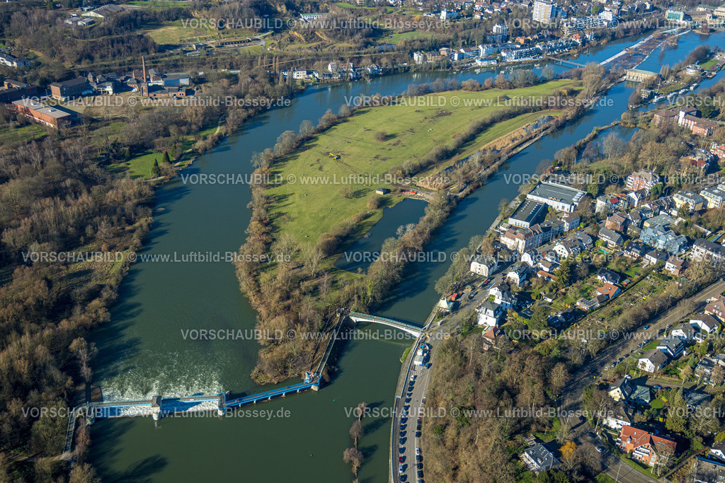 Muelheim230201133 | Luftbild, Ruhrinsel mit Wehr, Altstadt I - Südwest, Mülheim an der Ruhr, Ruhrgebiet, Nordrhein-Westfalen, Deutschland