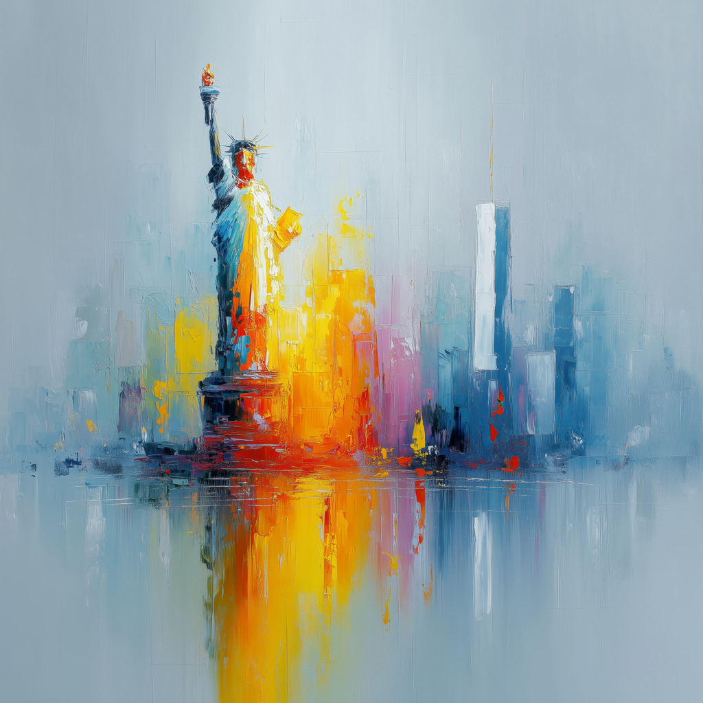 2510009 - Freiheitsstatue und New York Skyline |  Modernes abstraktes New York Gemälde als hochwertiger Kunstdruck. Wähle Ausführung und Format direkt über "Bestellen".