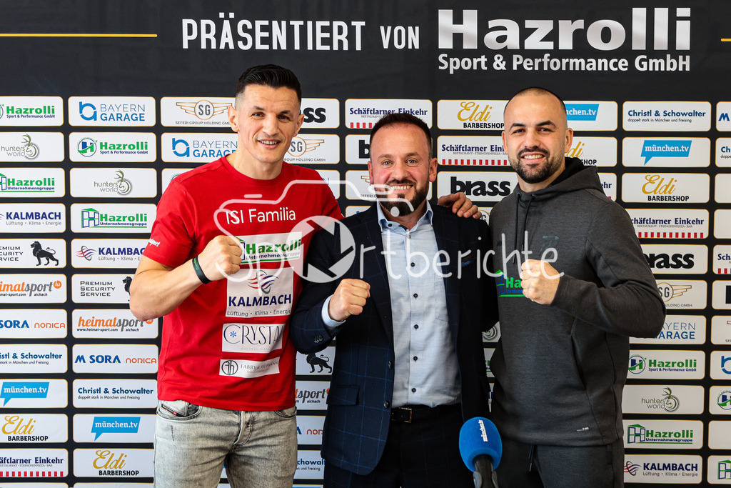 Profi - Box - Gala / Pressekonferenz  | v. l. Robin KRASNIQI, Burim HAZROLLI und Shefat ISUFI