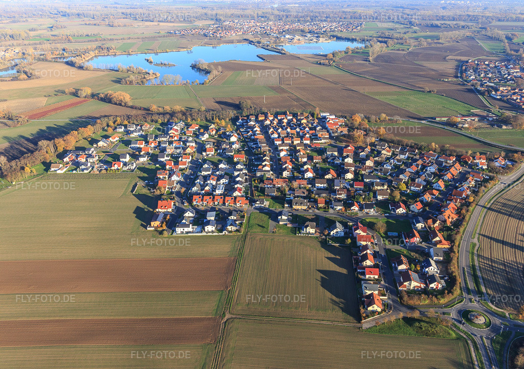 Luftbild: Ortsansicht im Ortsteil Hardtwald in Neupotz im Bundesland Rheinland-Pfalz in Deutschland. Foto: IMG_123966.jpg vom 21.11.2020 durch Werner Riehm/FLY-FOTO.de