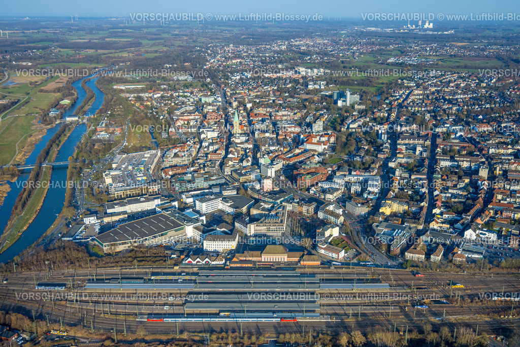 Hamm260203665 | Luftbild, Hauptbahnhof Hbf und City Stadtansicht, Fluss Lippe und Datteln-Hamm-Kanal, Mitte, Hamm, Ruhrgebiet, Nordrhein-Westfalen, Deutschland