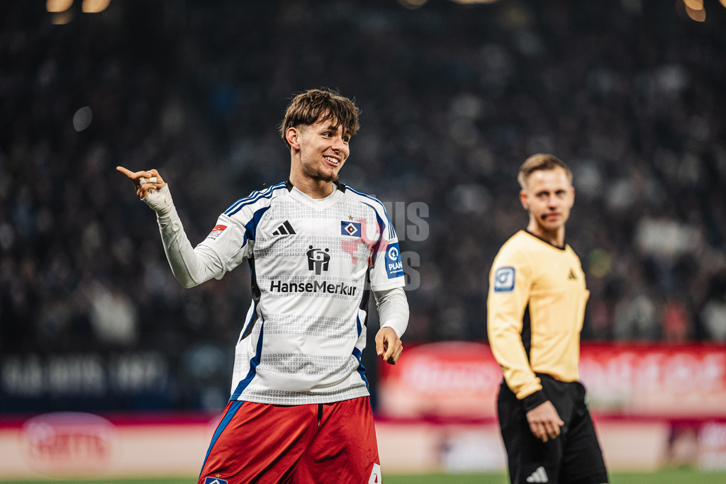 Fußball | Männer | Saison 2024/2025 | 2. Fußball-Bundesliga | 25. Spieltag | Hamburger SV vs. Fortuna Düsseldorf | 08.03.2025 | Torjubel Otto Emerson Stange (#49, HSV)