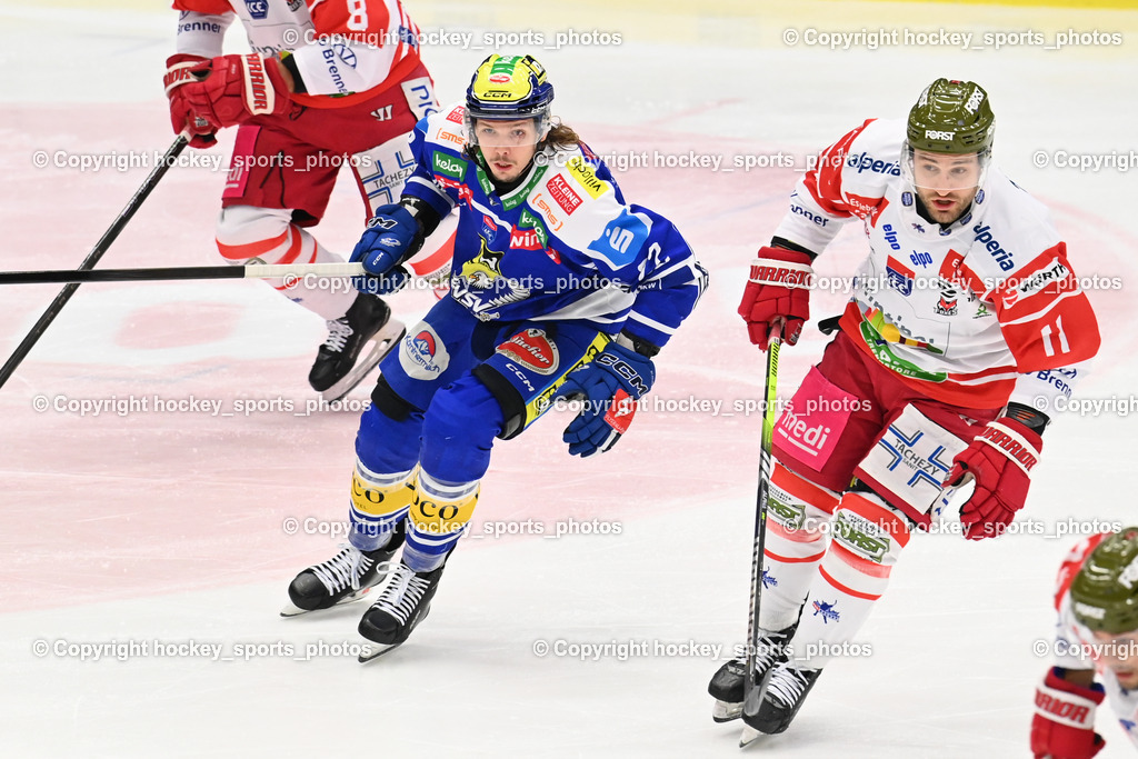EC IDM WÄRMEPUMPEN VSV vs. HCB Südtirol Alperia | #22 Nikita Scherbak EC VSV, #11 Cristiano Digiacinto HCB Südtirol Alperia, EC IDM WÄRMEPUMPEN VSV vs. HCB Südtirol Alperia, EC IDM WÄRMEPUMPEN VSV vs. HCB Südtirol Alperia am 28.12.2025 in Villach (Stadthalle Villach), Austria, (Photo by Bernd Stefan)