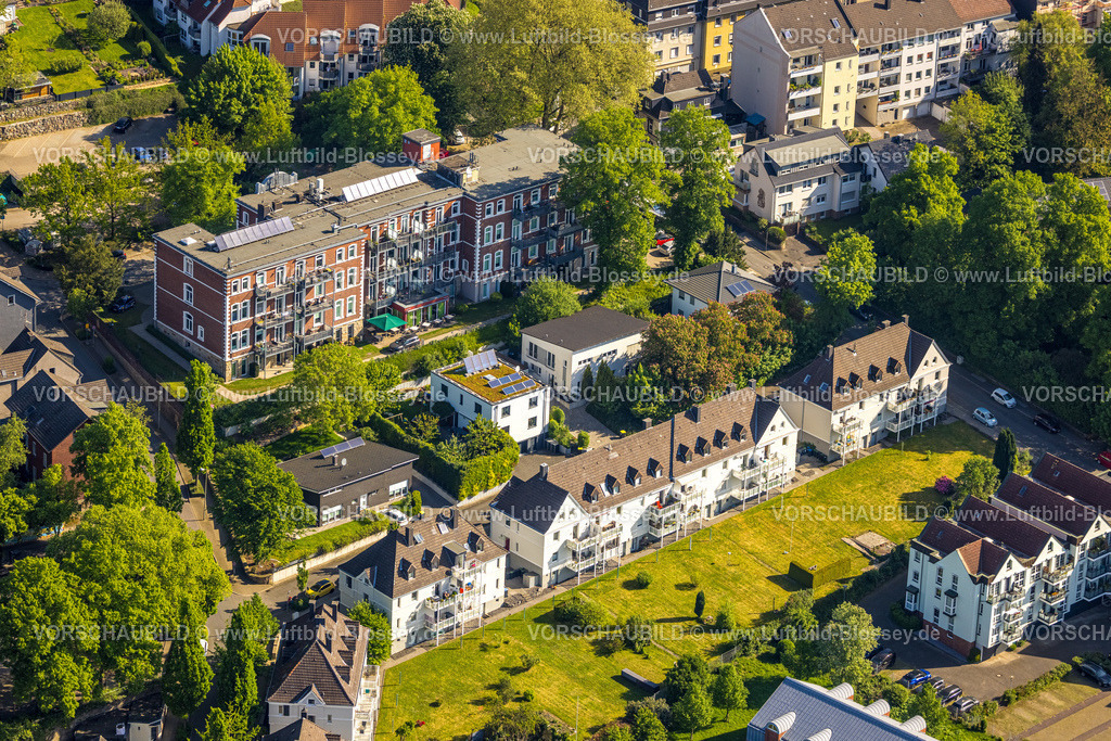 Wetter240503528 | Luftbild, denkmalgeschütztes historisches Krankenhaus Gartenstraße, betreutes Wohnen Seniorenheim, Sonnenterrasse und Balkone, Wetter, Ruhrgebiet, Nordrhein-Westfalen, Deutschland