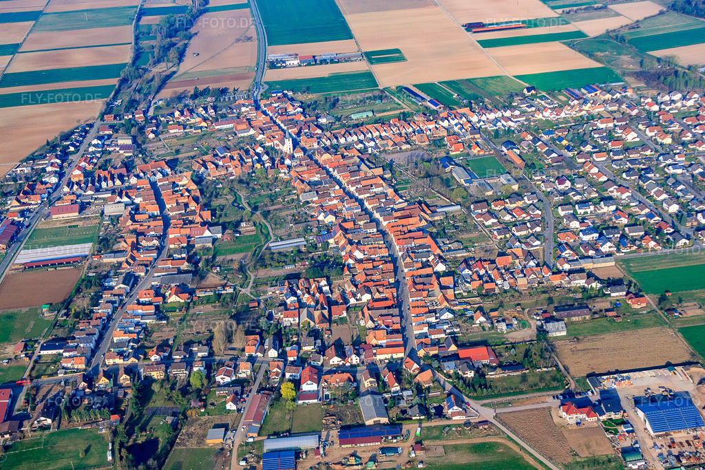 Luftbild: Doransicht aus Osten in Ottersheim bei Landau im Bundesland Rheinland-Pfalz in Deutschland. Foto: IMG_49338.jpg vom 28.03.2012 durch Werner Riehm/FLY-FOTO.de