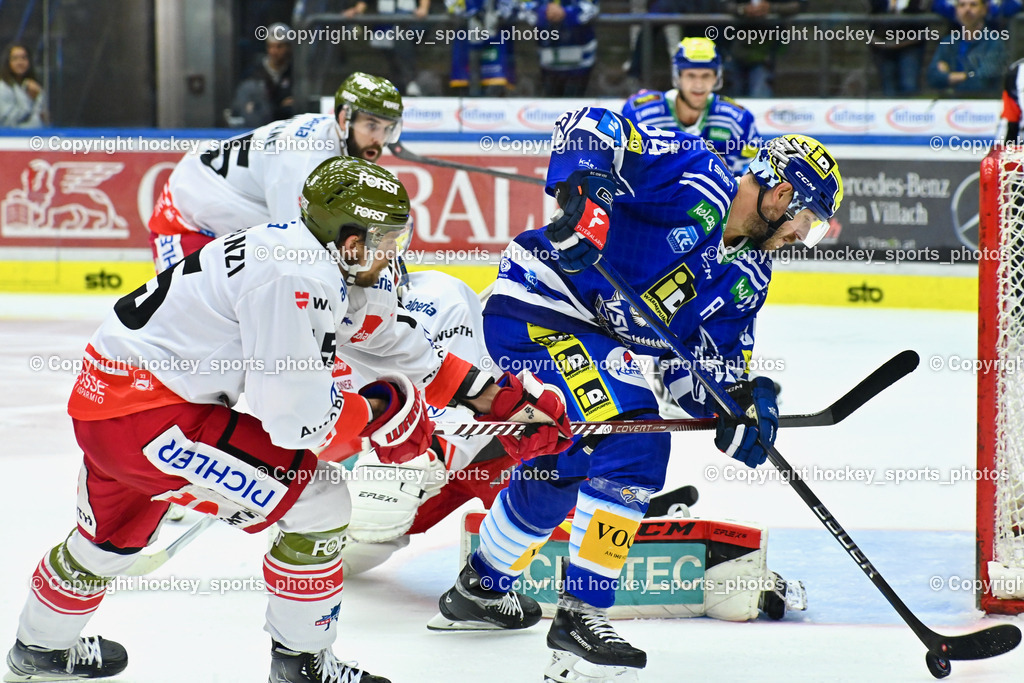 EC IDM Wärmepumpen VSV vs. HC Bozen 19.9.2023 | #15 Miglioranzi Enrico, #84 Andrew Desjardinswin2day icehockeyleague, EC IDM Wärmepumpen - HC Bozen  am 19.09.2023 in Villach (Stadhalle Villach), Austria, (Photo by Bernd Stefan)