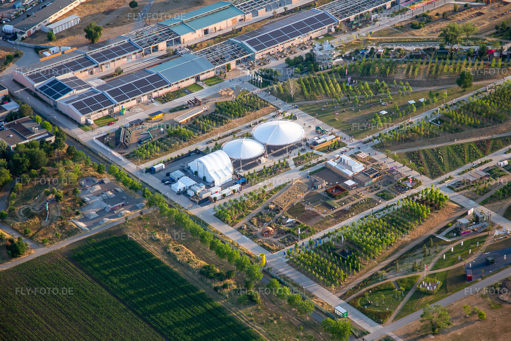 Luftbild: Hauptbühne im Spinelli-Park der Bundesgartenschau Mannheim BUGA 2023 im Ortsteil Feudenheim in Mannheim im Bundesland Baden-Württemberg in Deutschland.Foto: IMG_137149.jpg vom 24.06.2023 durch Werner Riehm/FLY-FOTO.deAuflösung des Originals: 5472 x 3648 px