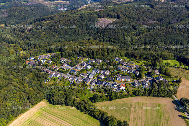 Ennepetal240814835 | Luftbild, Wohngebiet Ortsansicht Ortsteil Bülbringen im Waldgebiet mit Waldschäden, Oberbauer, Ennepetal, Ruhrgebiet, Nordrhein-Westfalen, Deutschland