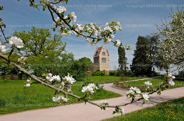 20230504-0874-rosenhoehe-HENFOTO | 04.05.2023 Apfelbaumblüte Blick auf den Spanischen Turm mit seinem Skulpturengarten (Foto: Peter Henrich) - Realisiert mit Pictrs.com