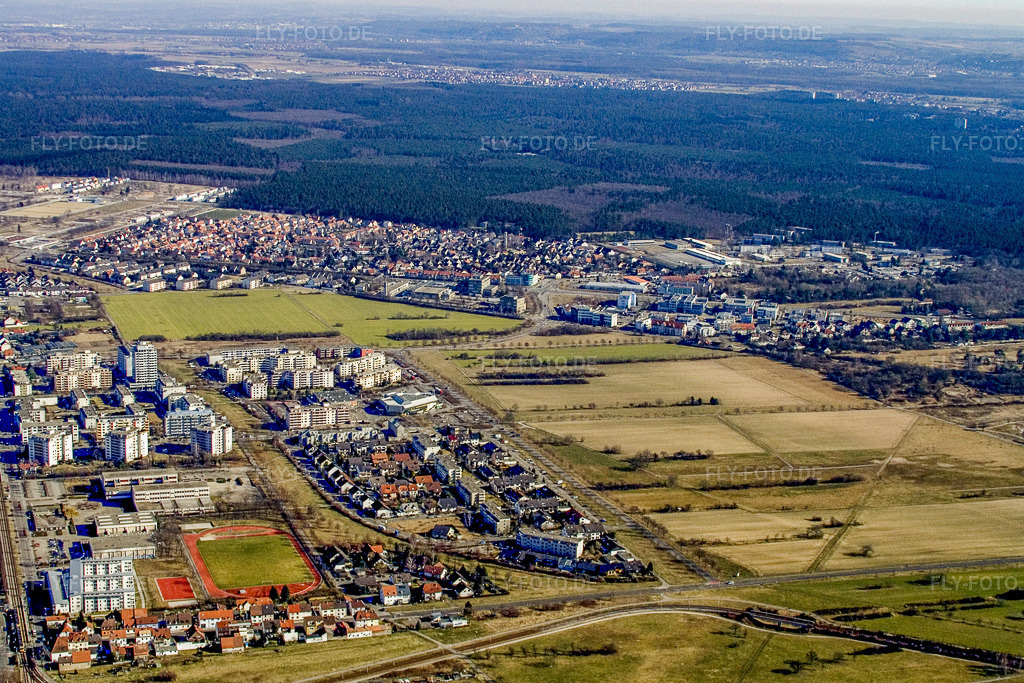 Luftbild: Ortsteil von Nordwesten im Ortsteil Nordweststadt in Karlsruhe im Bundesland Baden-Württemberg in Deutschland. Foto: IMG_9397.jpg vom 17.02.2008 durch Werner Riehm/FLY-FOTO.de