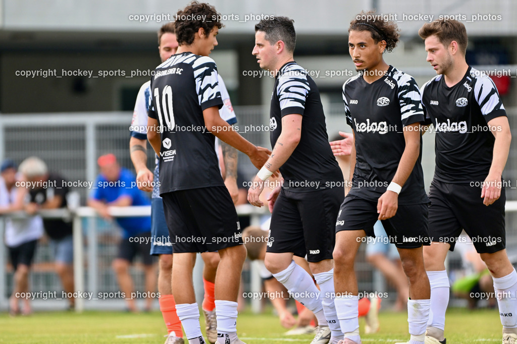 SC Magdalen vs. DSG Ledenitzen | Jubel SC Magdalen Mannschaft, #10 Luca Guggenberger SC Magdalen, #23 Dulaga Samardzic SC Magdalen, #9 Saif Moussa SC Magdalen, #20 David Christoph Kargl SC Magdalen, SC Magdalen vs. DSG Ledenitzen, SC Magdalen vs. DSG Ledenitzen am 19.07.2024 in Villach (Sportplatz Madalen), Austria, (Photo by Bernd Stefan)