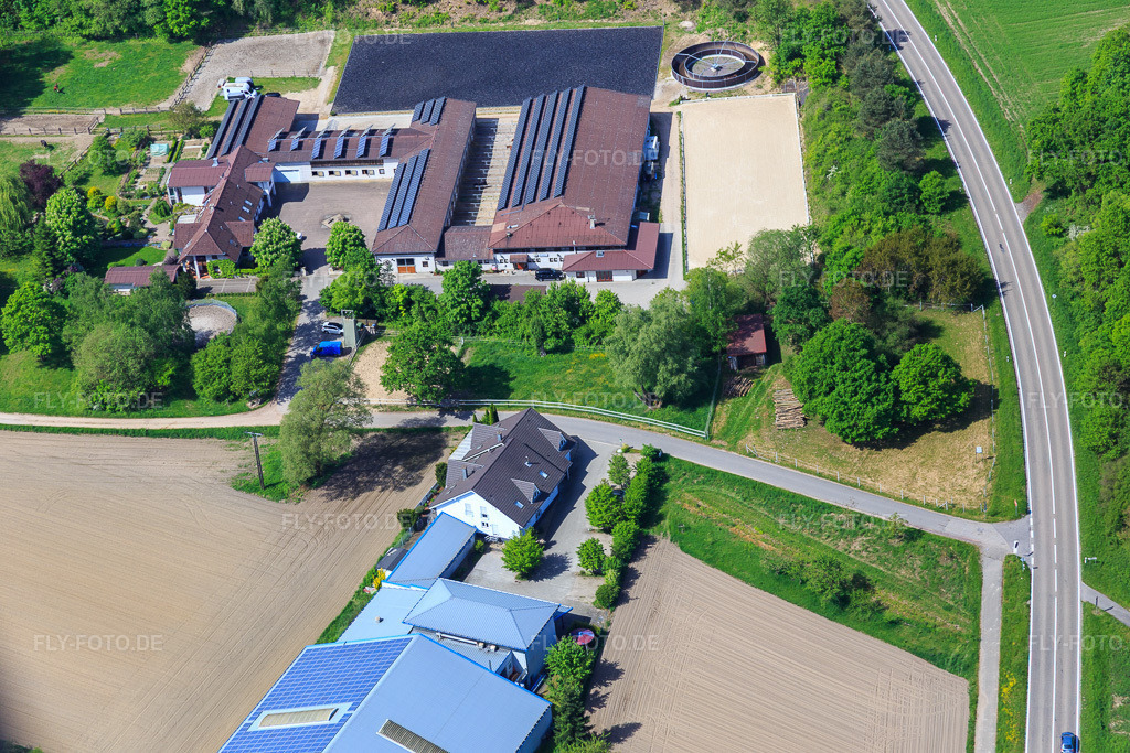 Luftbild: Pferdepension in Hagenbach im Bundesland Rheinland-Pfalz in Deutschland. Foto: IMG_078468.jpg vom 08.05.2015 durch Werner Riehm/FLY-FOTO.de