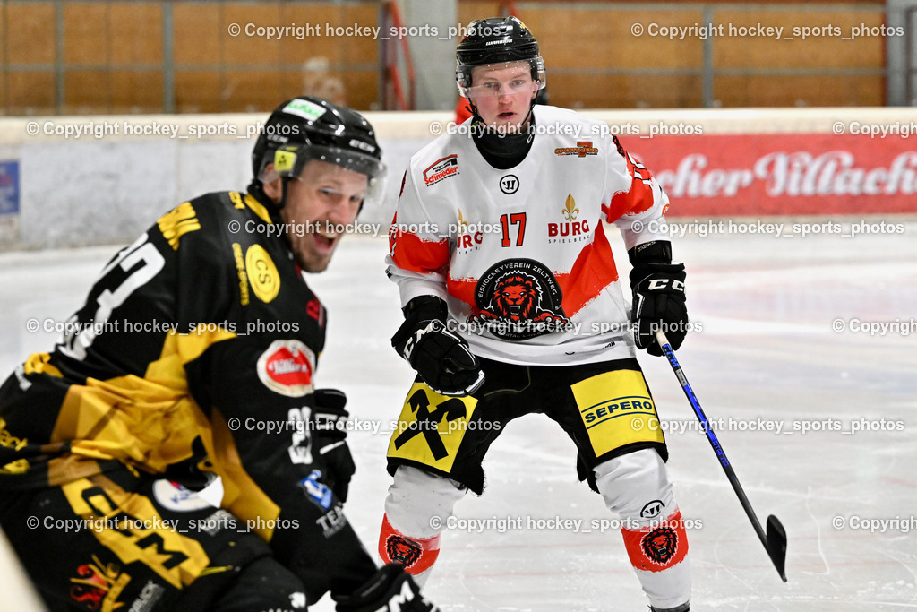EC MET PHOTOVOLTAIK HORNETS SPITTAL vs. EV ZELTWEG MURTAL LIONS | #23 Sodja Urban EC Hornets Spittal, #17 Logar Miha EV ZELTWEG MURTAL LIONS, EC MET PHOTOVOLTAIK HORNETS SPITTAL vs. EV ZELTWEG MURTAL LIONS, EC MET PHOTOVOLTAIK HORNETS SPITTAL vs. EV ZELTWEG MURTAL LIONS am 08.02.2026 in Spittal an der Drau (Eissportzentrum Spittal), Austria, (Photo by Bernd Stefan)