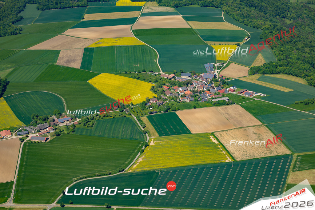 Klassische Luftaufnahme ohne Drohne zeigt:Rückertshausen bei Braunsbach - Die Luftbildaufnahme wurde 2025 vom UL-Flugzeug heraus erstellt ( keine Drohne ) - Hochauflösende Luftaufnahme -Nicht vergleichbar mit Google Maps oder Satelittenbilder- Die Geschenkidee !Mit Lizenz und Bildrechte bestellbar