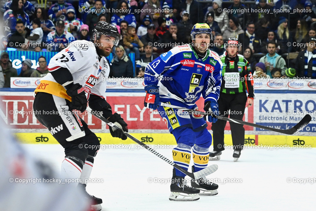 EC IDM Wärmepumpen VSV vs. Pioneers Vorarlberg | #77 Ivan Korecky Pioneers Vorarlberg, #13 Adam Helewka EC VSV, EC IDM Wärmepumpen VSV vs. Pioneers Vorarlberg, EC IDM Wärmepumpen VSV vs. Pioneers Vorarlberg am 22.02.2026 in Villach (Stadthalle Villach), Austria, (Photo by Bernd Stefan)