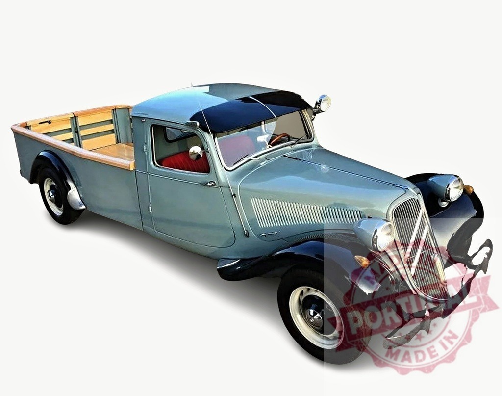 Restored Citroën Traction Avant Pickup Truck on White Background | Classic Citroën Traction Avant pickup truck shining after restoration process - Realized with Pictrs.com