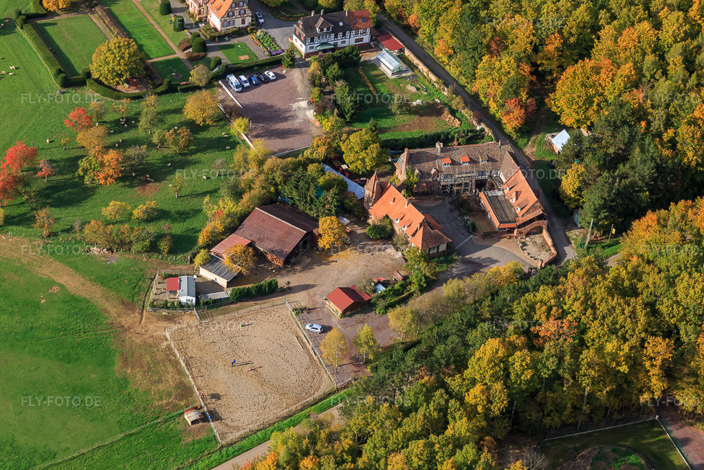 Luftbild: ferme Mellon in Niederbronn-les-Bains im Bundesland Bas-Rhin in Frankreich. – Foto: IMG_084720.jpg vom 23.10.2015 durch Werner Riehm/FLY-FOTO.de – Auflösung des Originals: 5472 x 3648 px – Ferme Mellon - Restaurant et chambres d'hôtes
