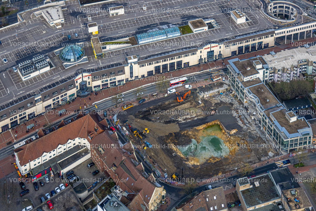 Hamm250201447Mitte | Luftbild, Baustelle mit Abriss der Westhälfte der Ritterpassage, daneben dias Allee-Center mit Fußgängerzone Westenwall, Mitte, Hamm, Ruhrgebiet, Nordrhein-Westfalen, Deutschland
