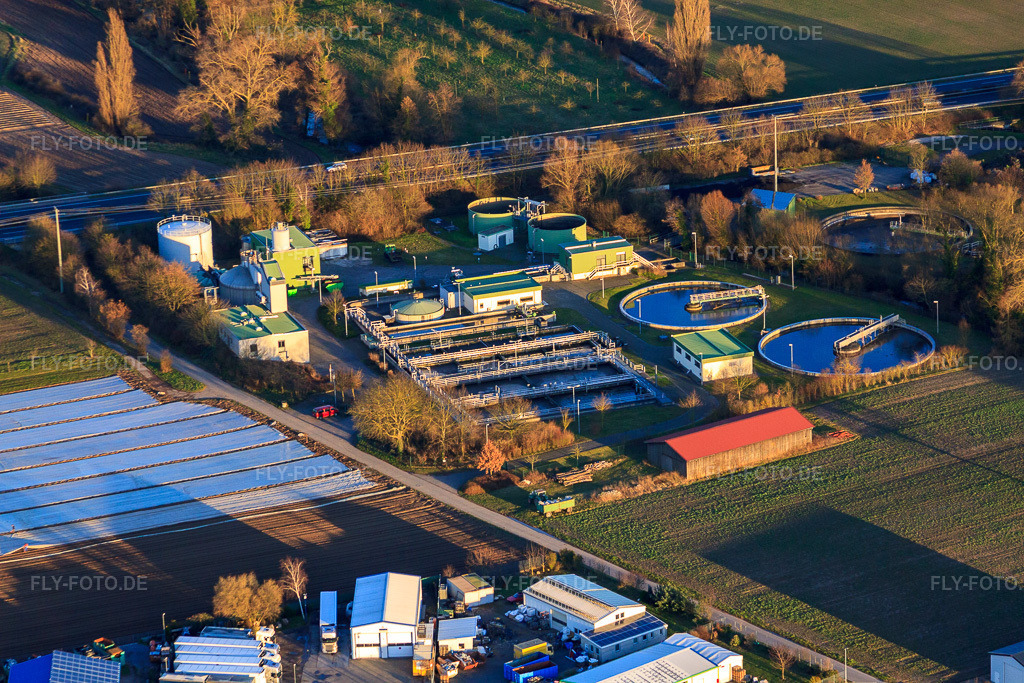 Luftbild: Kläranlage Rülzheim in Rülzheim im Bundesland Rheinland-Pfalz in Deutschland. Foto: IMG_62266.jpg vom 23.02.2014 durch Werner Riehm/FLY-FOTO.de