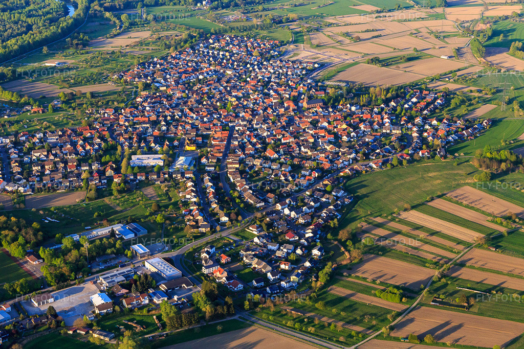 Luftbild: Ortansicht in den Rheinauen aus Süden in Au am Rhein im Bundesland Baden-Württemberg in Deutschland. Foto: IMG_099239.jpg vom 23.04.2017 durch Werner Riehm/FLY-FOTO.de