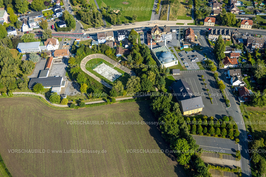 Hamm250900015 | Luftbild, DitiB Ulu Camii Moschee neben dem Barbara Stadion, Stadtbezirk Herringen, Hamm, Ruhrgebiet, Nordrhein-Westfalen, Deutschland