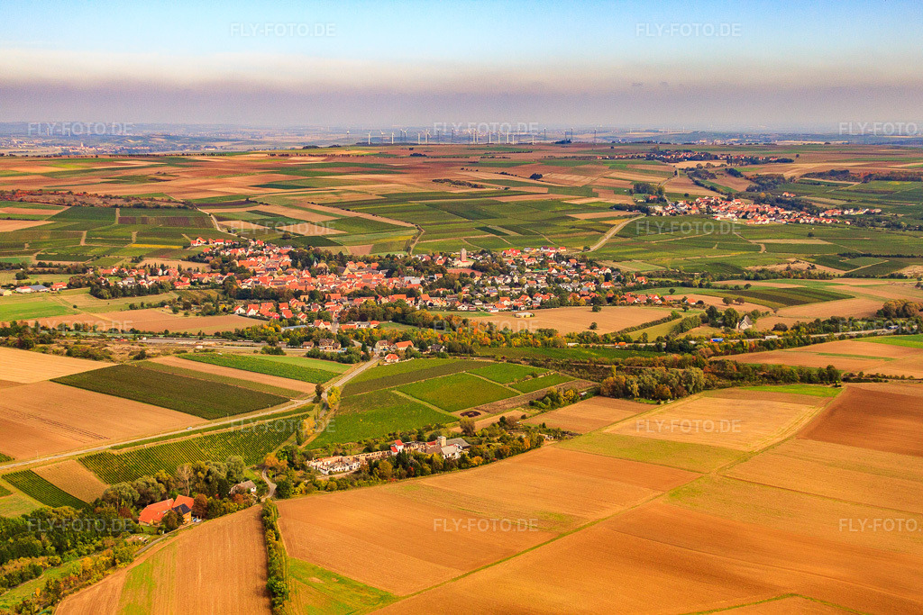 Luftbild: Dorfansicht von Südwesten in Eppelsheim im Bundesland Rheinland-Pfalz in Deutschland. Foto: IMG_21728.jpg vom 09.10.2009 durch Werner Riehm/FLY-FOTO.de