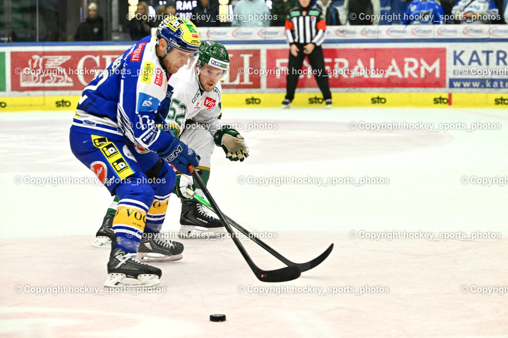 EC IDM WÄRMEPUMPEN VSV vs. FTC-TELEKOM JÉGKORONG | #72 John Hughes EC VSV, #52 Rasmus Bengtsson FTC-Telekom, EC IDM WÄRMEPUMPEN VSV vs. FTC-TELEKOM JÉGKORONG, EC IDM WÄRMEPUMPEN VSV vs. FTC-TELEKOM JÉGKORONG am 19.10.2025 in Villach (Stadthalle Villach), Austria, (Photo by Bernd Stefan)
