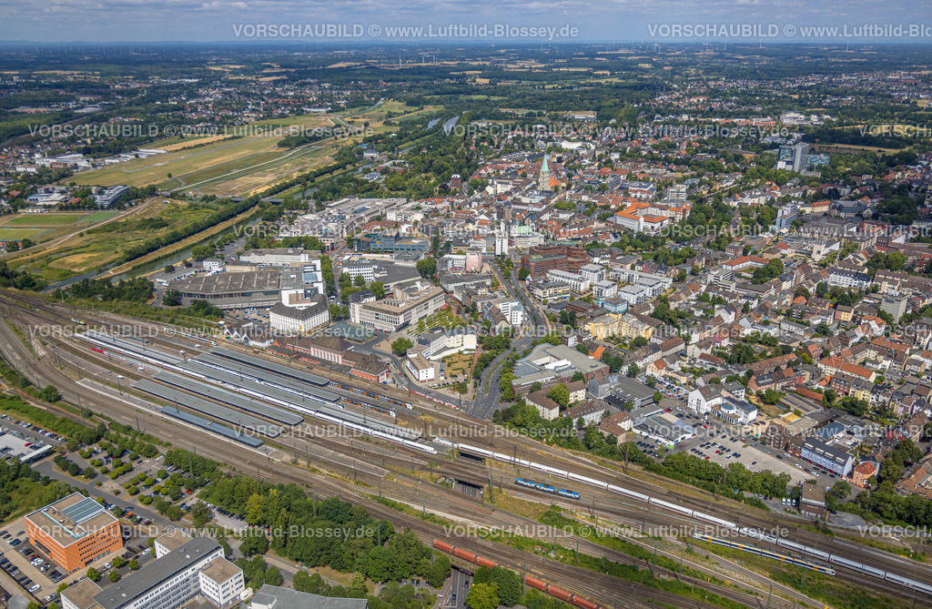 Hamm220707130 | Luftbild, Hamm Westf. Hauptbahnhof, Empfangsgebäude, City, Mitte, Hamm, Ruhrgebiet, Nordrhein-Westfalen, Deutschland