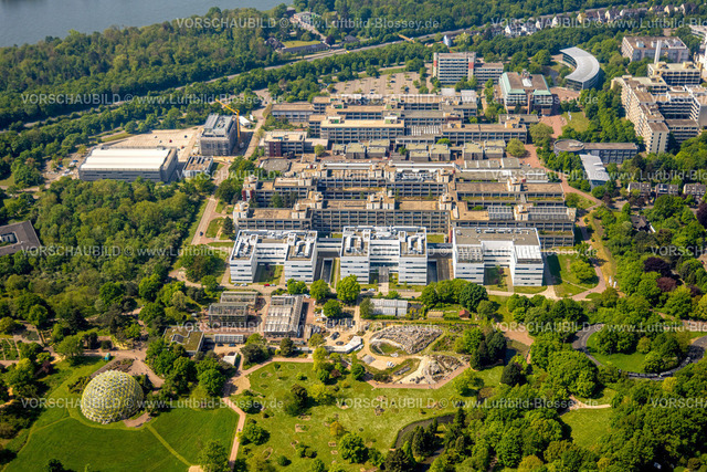 Duesseldorf240501260 | Luftbild, Heinrich-Heine-Universität, unten Botanischer Garten Kuppelgewächshaus und Alpinum Anlage, Bilk, Düsseldorf, Rheinland, Nordrhein-Westfalen, Deutschland