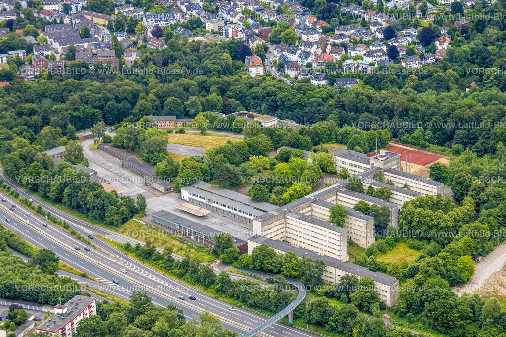 Essen240702437 | Luftbild, ehemalige Polizeischule Essen, Polizeikaserne Norbertstraße, an der Autobahn A52, Bredeney, Essen, Ruhrgebiet, Nordrhein-Westfalen, Deutschland