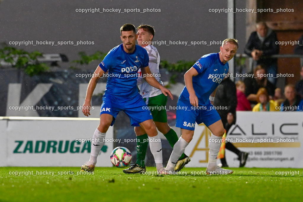 SAK vs. SV Donau  | #22 Leo Ejup SAK, #6 Toni Dullnig SAK, #22 Luka Cerar SV Donau, SAK vs. SV Donau , SAK vs. SV Donau  am 27.09.2024 in Klagenfurt (Sportpark Welzenegg), Austria, (Photo by Bernd Stefan)
