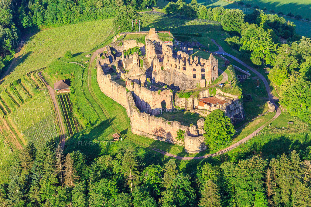 Luftbild: Festungsruine Hochburg bei Emmendingen aus Norden im Ortsteil Windenreute in Emmendingen im Bundesland Baden-Württemberg in Deutschland. Foto: IMG_147548.jpg vom 30.05.2025 durch Werner Riehm/FLY-FOTO.deHochburg bei Emmendingen