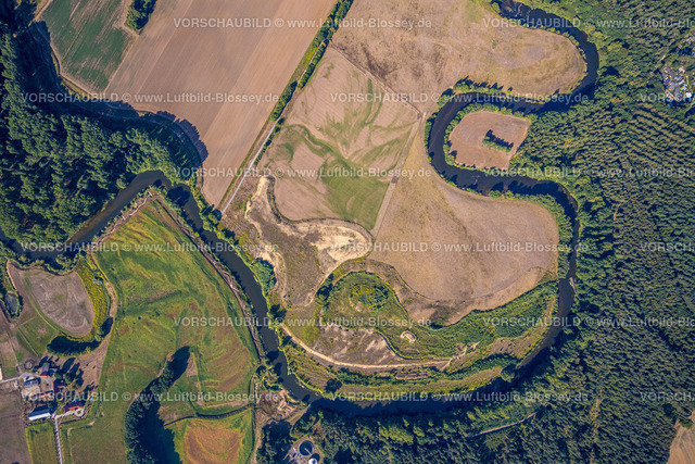 Olfen220805879LippeVogelsang | Luftbild, Fluss Lippe Mäander, Lippeschleife, Fluss- und Auenentwicklung der Lippe Vogelsang, Renaturierung, Stadtgrenze Olfen-Datteln, Olfen-Kirchspiel, Olfen, Ruhrgebiet, Nordrhein-Westfalen, Deutschland