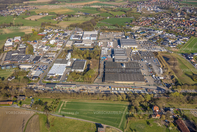 Selm250404562 | Luftbild, Gewerbegebiet mit Baustelle am Bahnhof an der Bahnhofstraße, Bork, Selm, Münsterland, Nordrhein-Westfalen, Deutschland