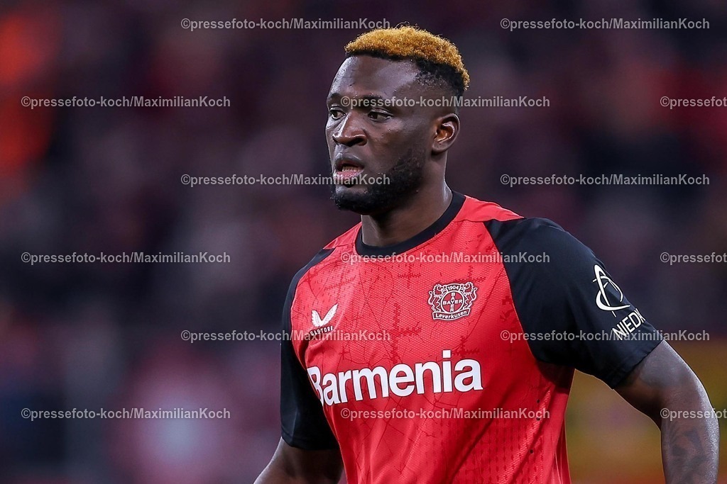 Lev02022502167 | 02.02.2025, Fußball, Bayer 04 Leverkusen - TSG 1899 Hoffenheim, 1. Fußball Bundesliga, 20. Spieltag, BayArena, Saison 2024 2025: Victor Boniface (Bayer04 Leverkusen #22)DFB regulations prohibit any use of photographs as image sequences and or quasi-video.