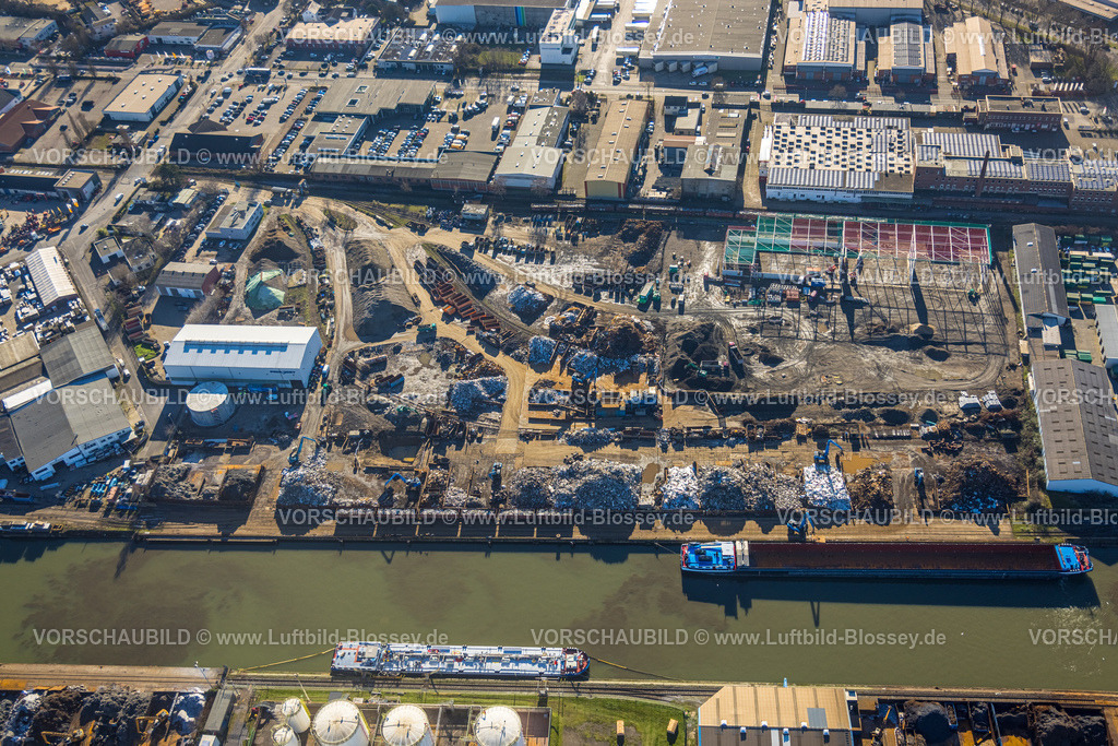 Muelheim230201440 | Luftbild, Baustelle am Hafen, ehem. Schrottverwertung Paul Jost GmbH, Speldorf, Mülheim an der Ruhr, Ruhrgebiet, Nordrhein-Westfalen, Deutschland