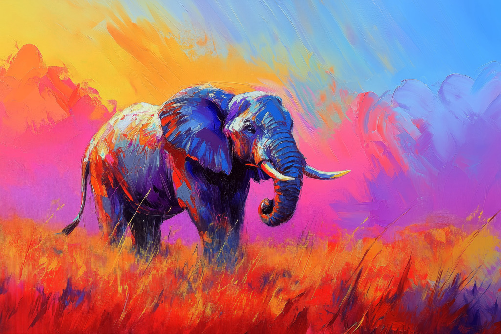 2502059 - Afrikanischer Elefant | Modernes Wandbild im Stil eines Gemäldes. Bestellen Sie dieses Motiv als hochwertigen Kunstdruck auf Leinwand, hinter Acrylglas, auf Alu-Dibond oder auch als Poster. 