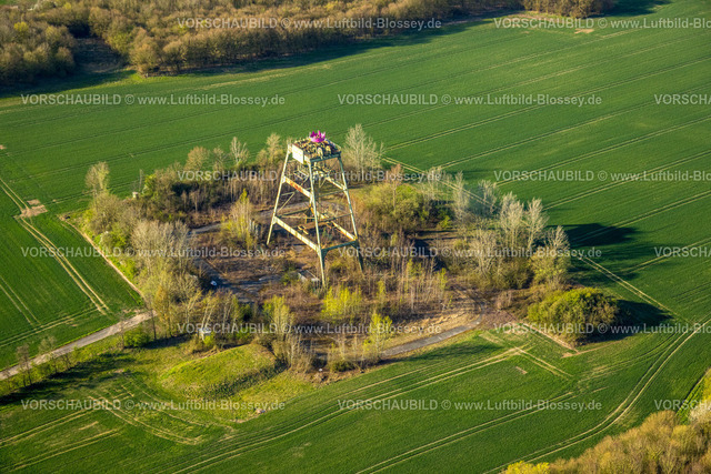Ascheberg250400012Mersch | Luftbild, Radbod Fördergerüst, Schacht 6, mit ADAC-Schrift, pink Krone, Bergwerksschacht, Herbern, Ascheberg, Münsterland, Nordrhein-Westfalen, Deutschland,