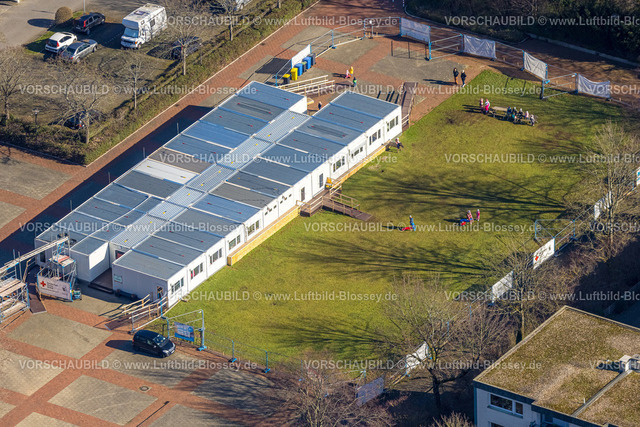 Holzwickede230213602 | Luftbild, Platz von Louviers, Übergangs-Containerdorf für Kinder nach Wasserschaden im DRK Kindergarten, Holzwickede, Ruhrgebiet, Nordrhein-Westfalen, Deutschland