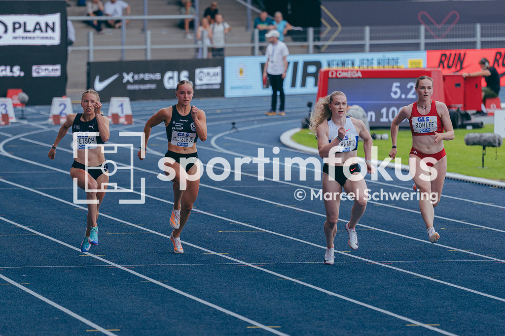 Deutsche Meisterschaften der Frauen und Männer 2026 | Joelina Sophie Miltschus, SC DHfK Leipzig, 100-Meter-Lauf, Vorlauf, Deutsche Meisterschaften der Frauen und Männer 2026, Lohrheidestadion Bochum-Wattenscheid, 25.07.2026. Foto: Marcel Schwering / sportimfokus - Realisiert mit Pictrs.com