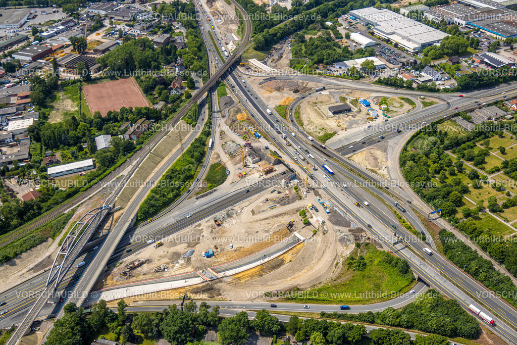 Herne250601625 | Luftbild, Großbaustelle Autobahnkreuz Herne mit Tunnelbau, Autobahn A43 und Autobahn A42, Baukau-West, Herne, Ruhrgebiet, Nordrhein-Westfalen, Deutschland