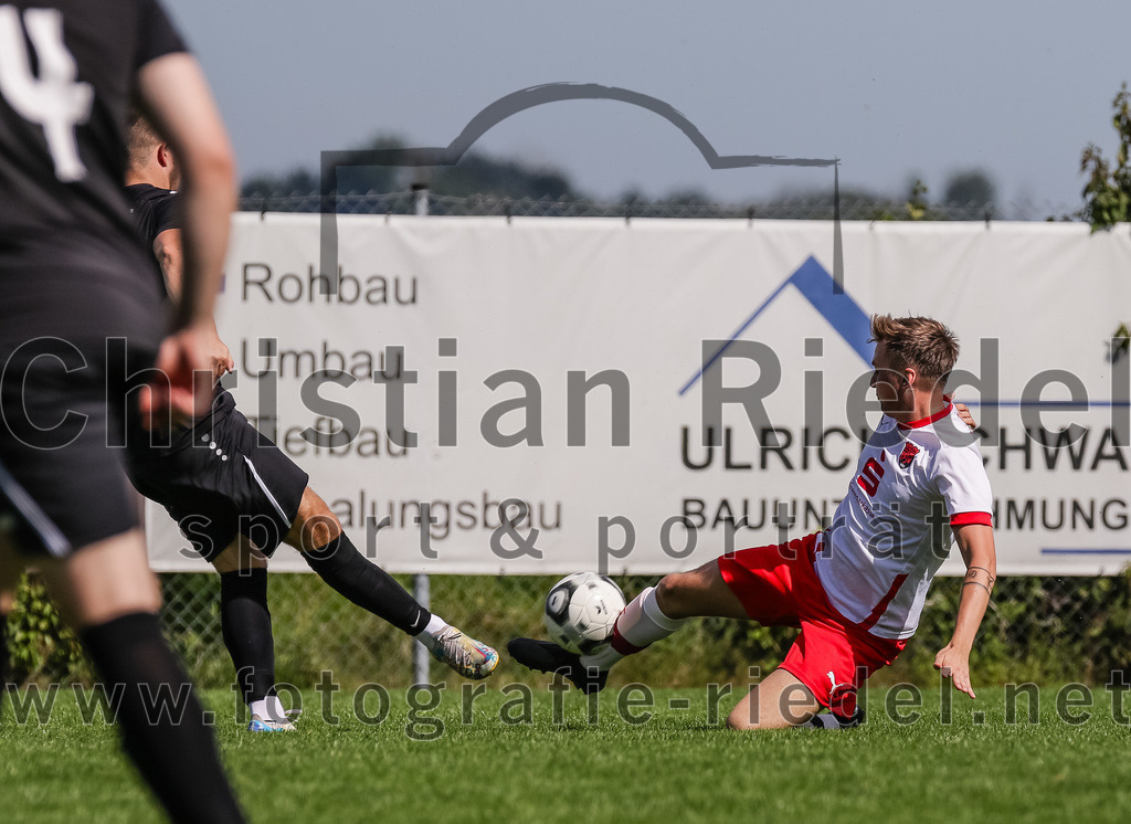2023-09-17_020_SG_Anzing-Parsdorf_II_gegen_TSV_Zorneding_II | Anzing, Deutschland, 17.09.2023:
Fußball, A-Klasse 2023 / 2024, 5. Spieltag, Endergebnis: 1:1

Daniel Deutschbein ((SG) Anzing-Parsdorf, #4), Paul Freihaut (TSV Zorneding, #6)

Foto: Christian Riedel / fotografie-riedel.net