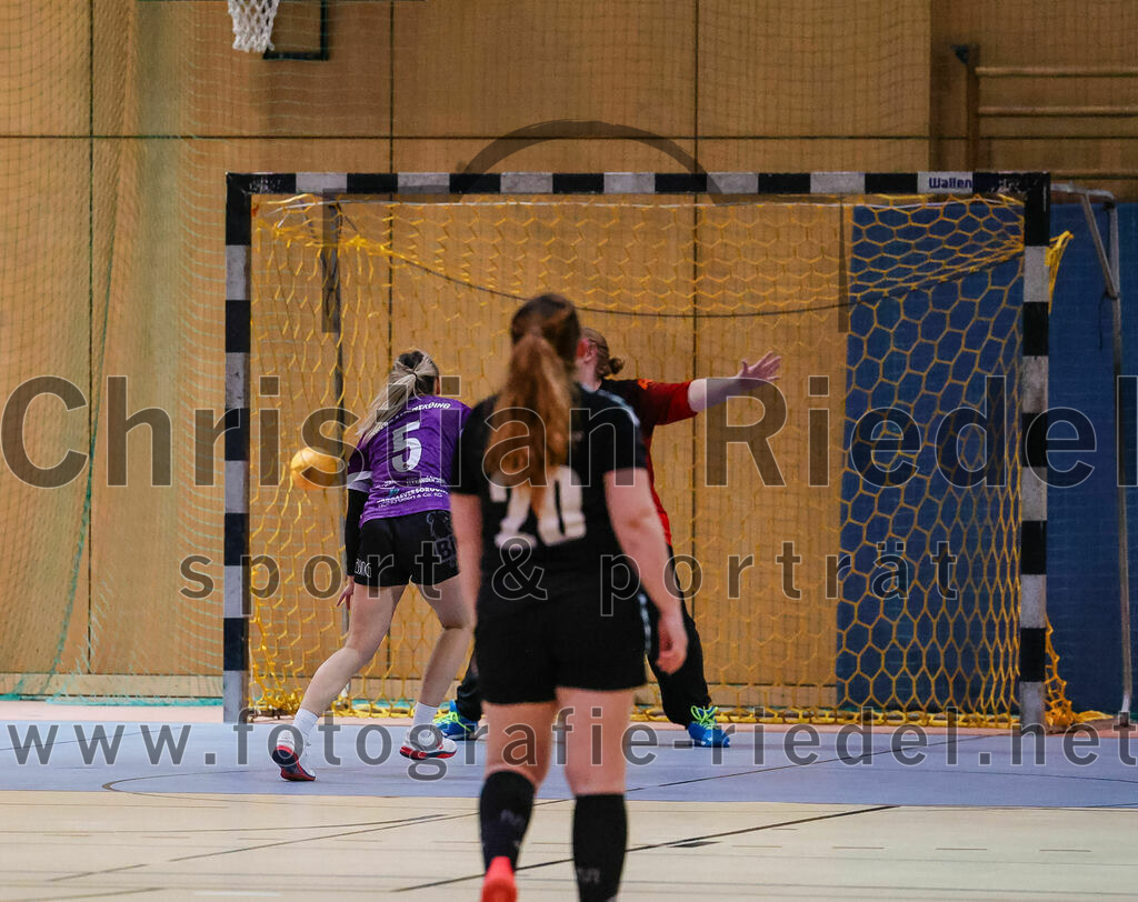 2024-01-27_002_SpVgg_Altenerding_gegen_HSG_Schwab-kirchen | Erding, Deutschland, 27.01.2024:
Handball, Bezirksoberliga Frauen Altbayern 2023 / 2024, 12. Spieltag, SpVgg Altenerding gegen HSG Schwab/kirchen, Endergebnis: 39:28

Lena Prem (SpVgg Altenerding, #5), Torfrau Bettina Hodwin (HSG Schwab/kirchen, #87)

Foto: Christian Riedel / fotografie-riedel.net