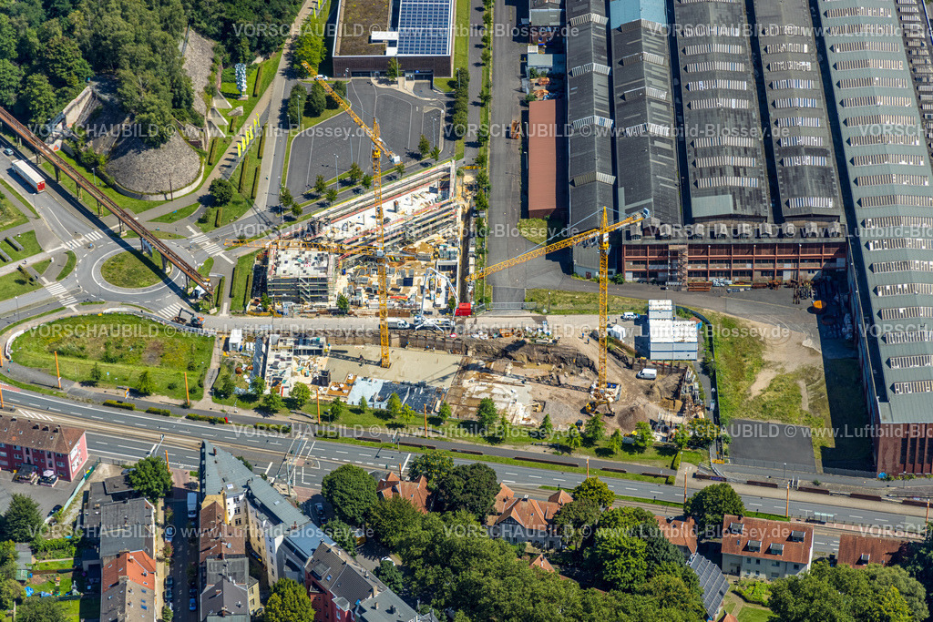 Bochum230802275 | Luftbild, Baustelle mit Neubau im Westpark am Platz der Dichter und Denker, Kruppwerke, Bochum, Ruhrgebiet, Nordrhein-Westfalen, Deutschland